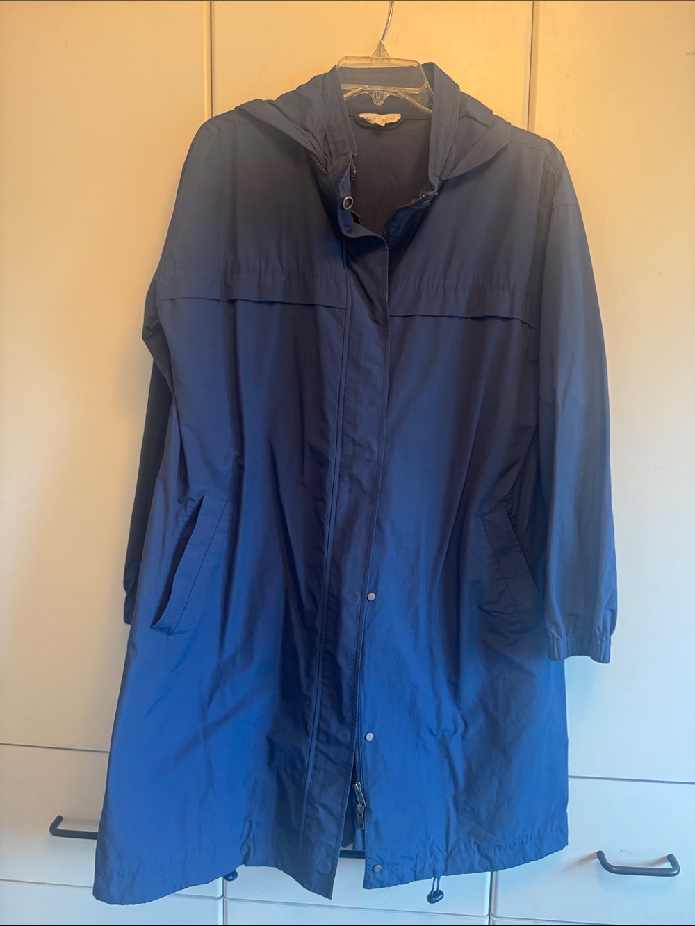 Eileen Fisher Rich Blue Hooded Trench Coat.
